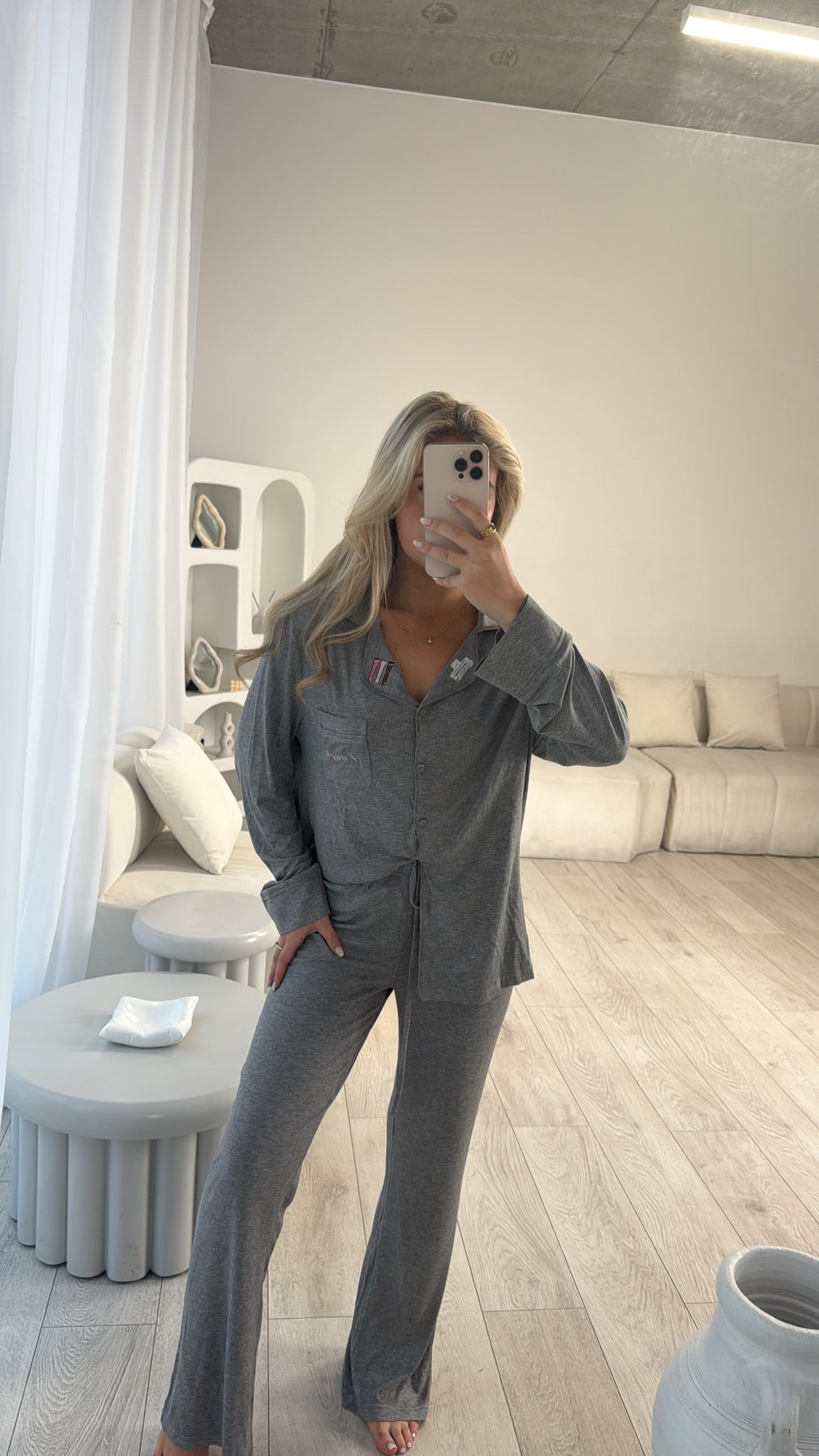 Grey personalised pyjamas 🪩🥥🤍