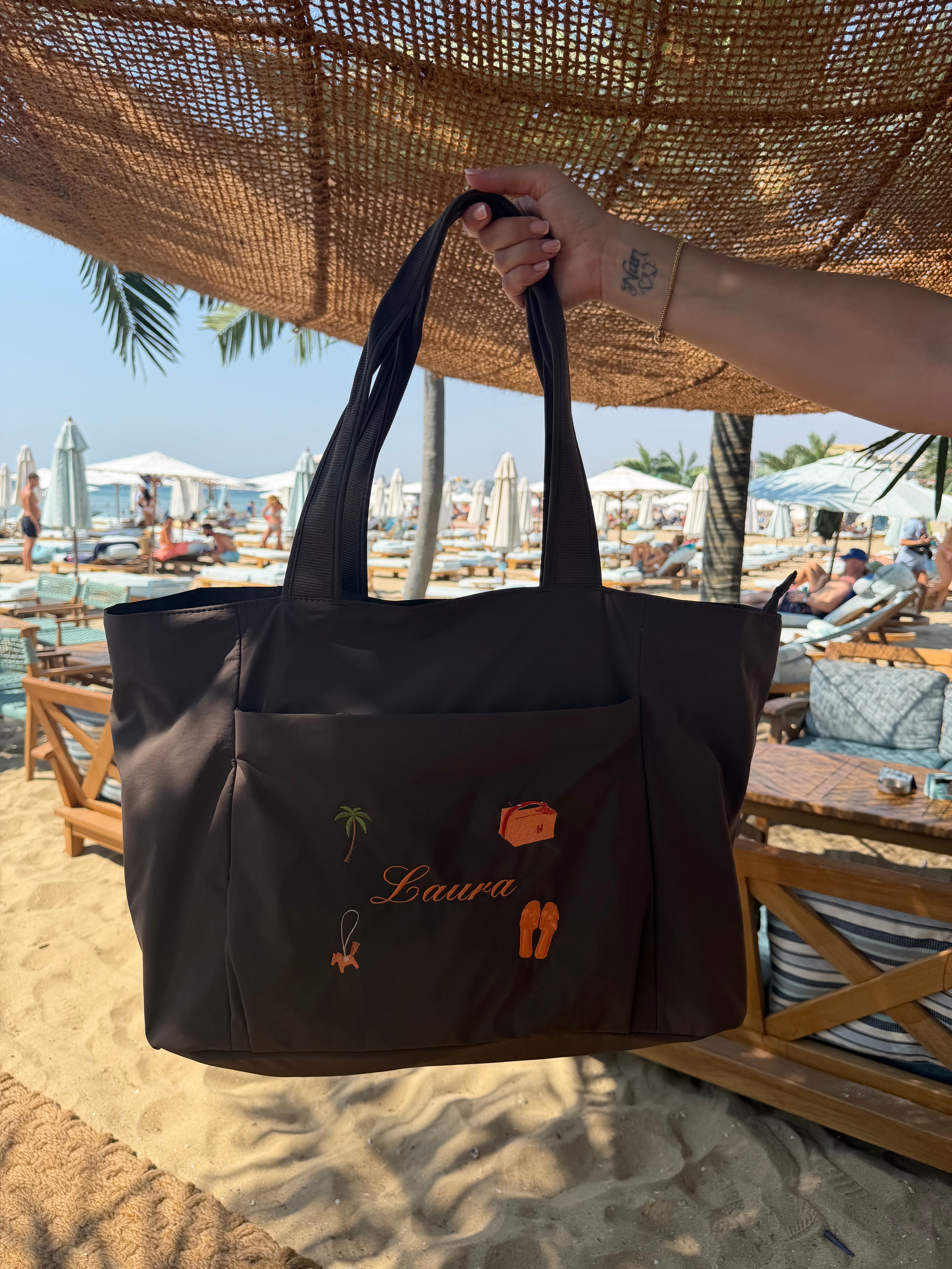 Brown personalised beach bag🍊🥥🌴