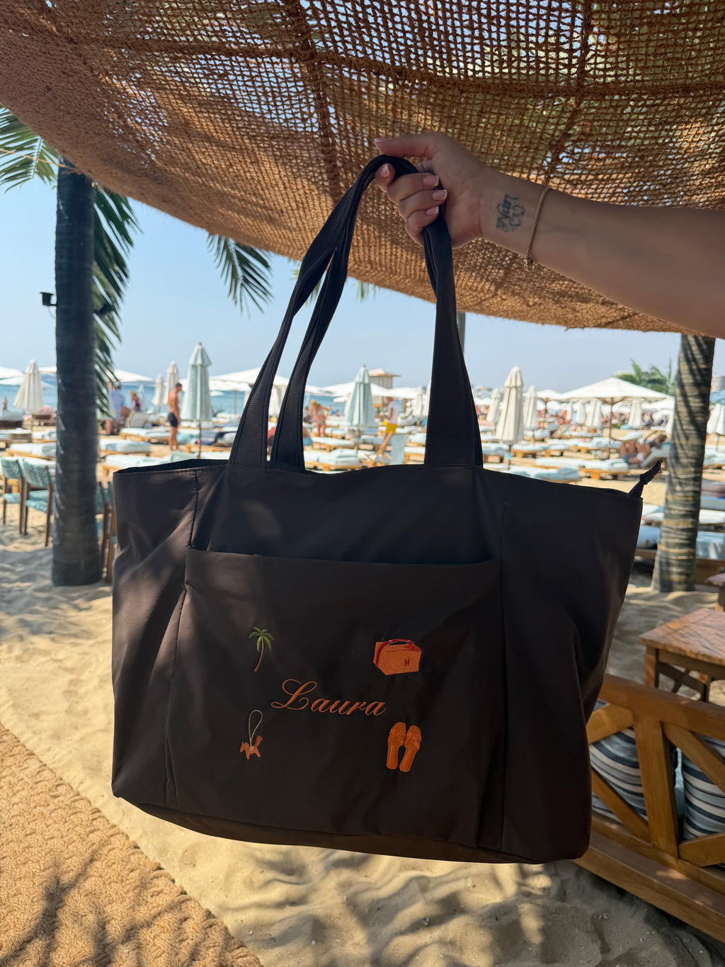 Brown personalised beach bag🍊🥥🌴