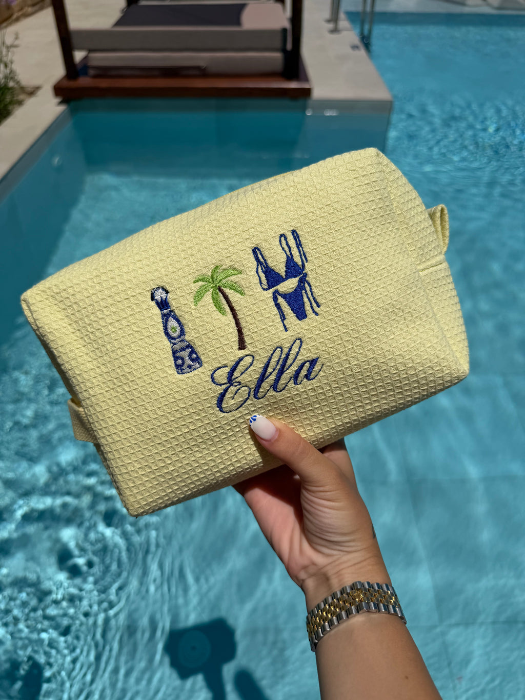 Yellow palm beach pouch🩵🍋💛