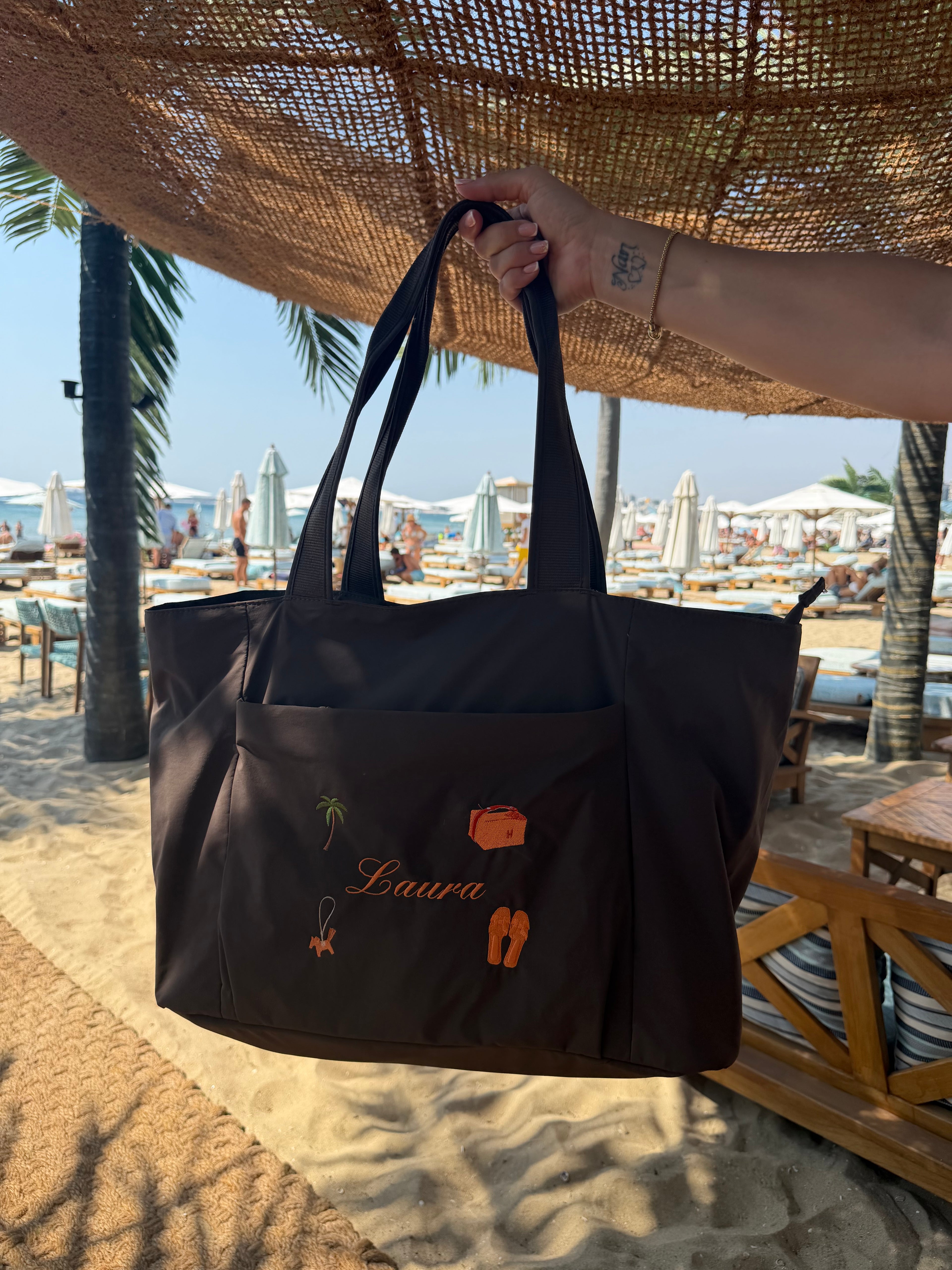 Brown personalised beach bag🍊🥥🌴