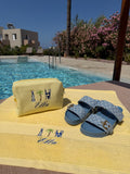 Yellow palm pouch&towel set🍋🌴🩵