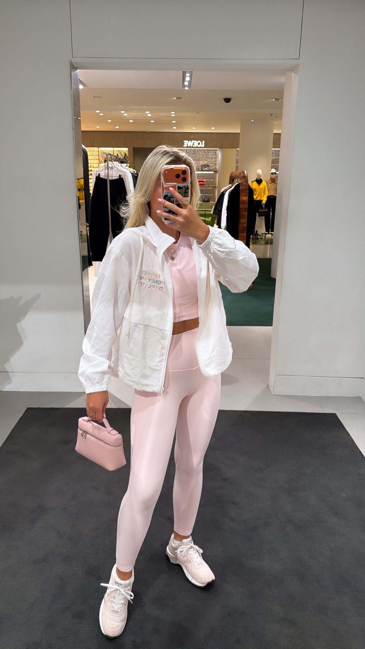 ‘I spend money and do Pilates’ windbreaker ❤️💙💚💛🧡