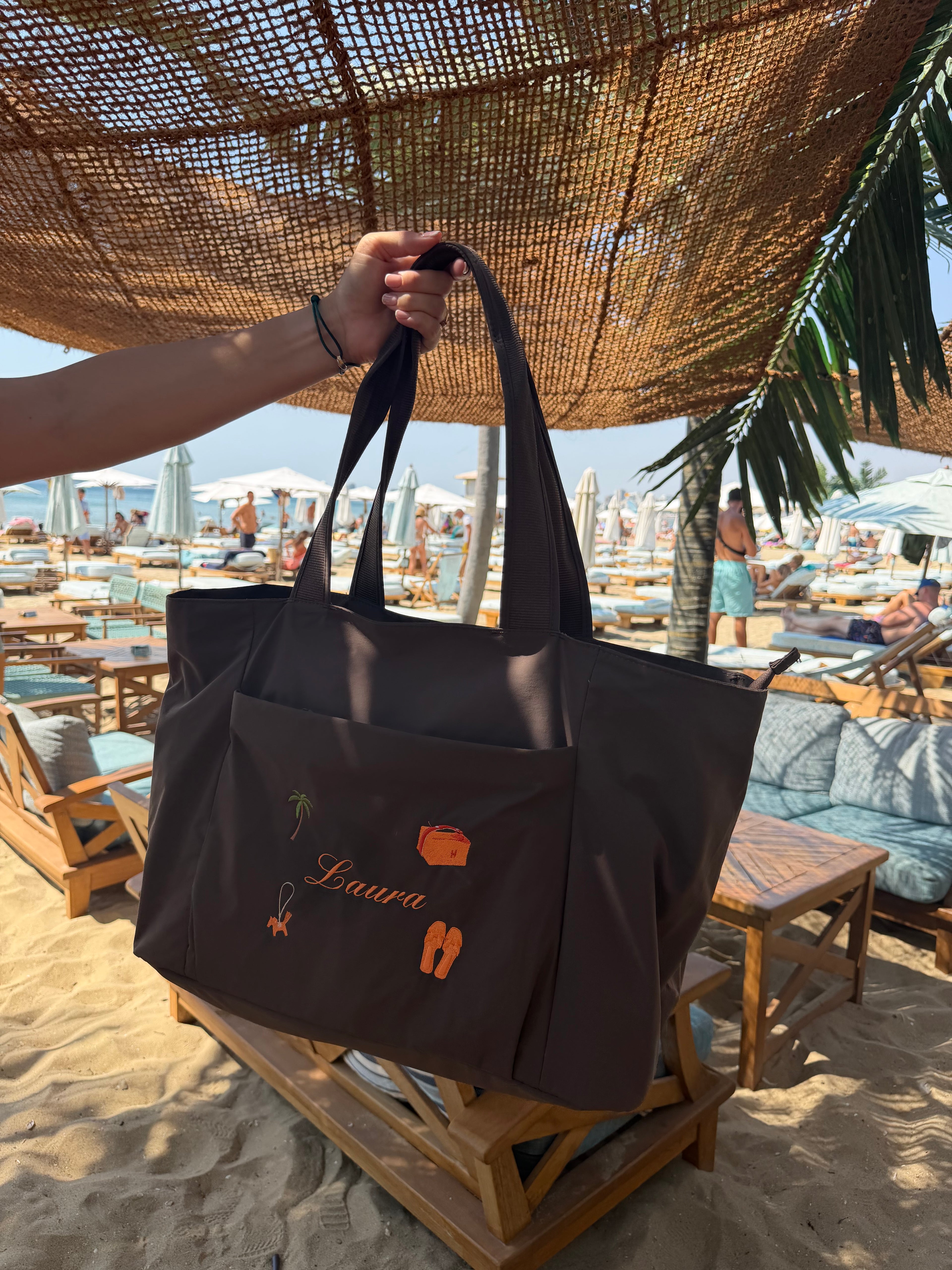 Brown personalised beach bag🍊🥥🌴