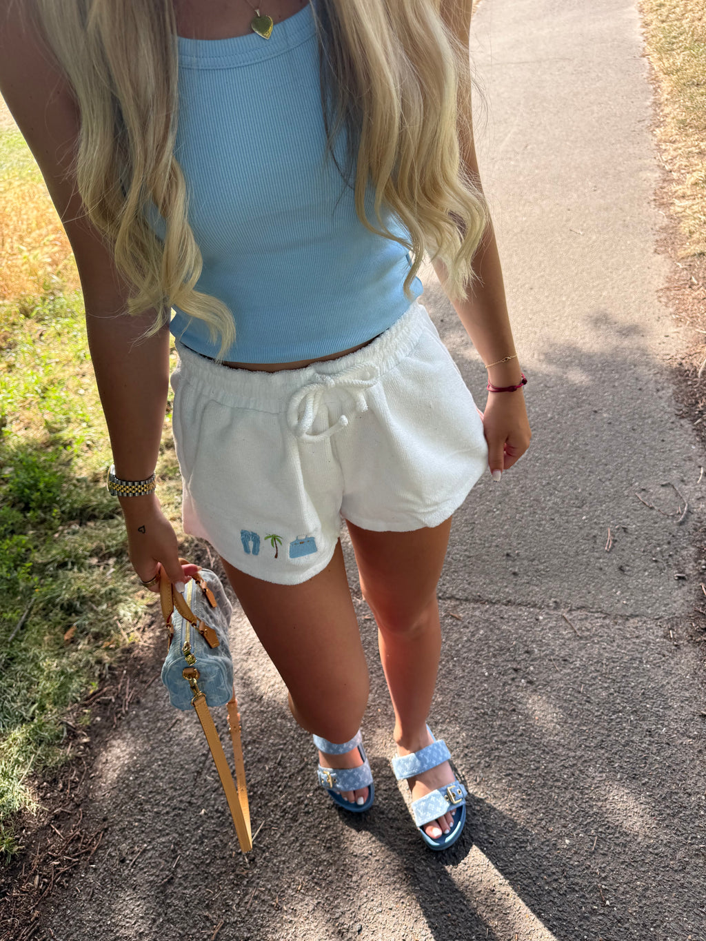 Blue palm towelling shorts🩵💙