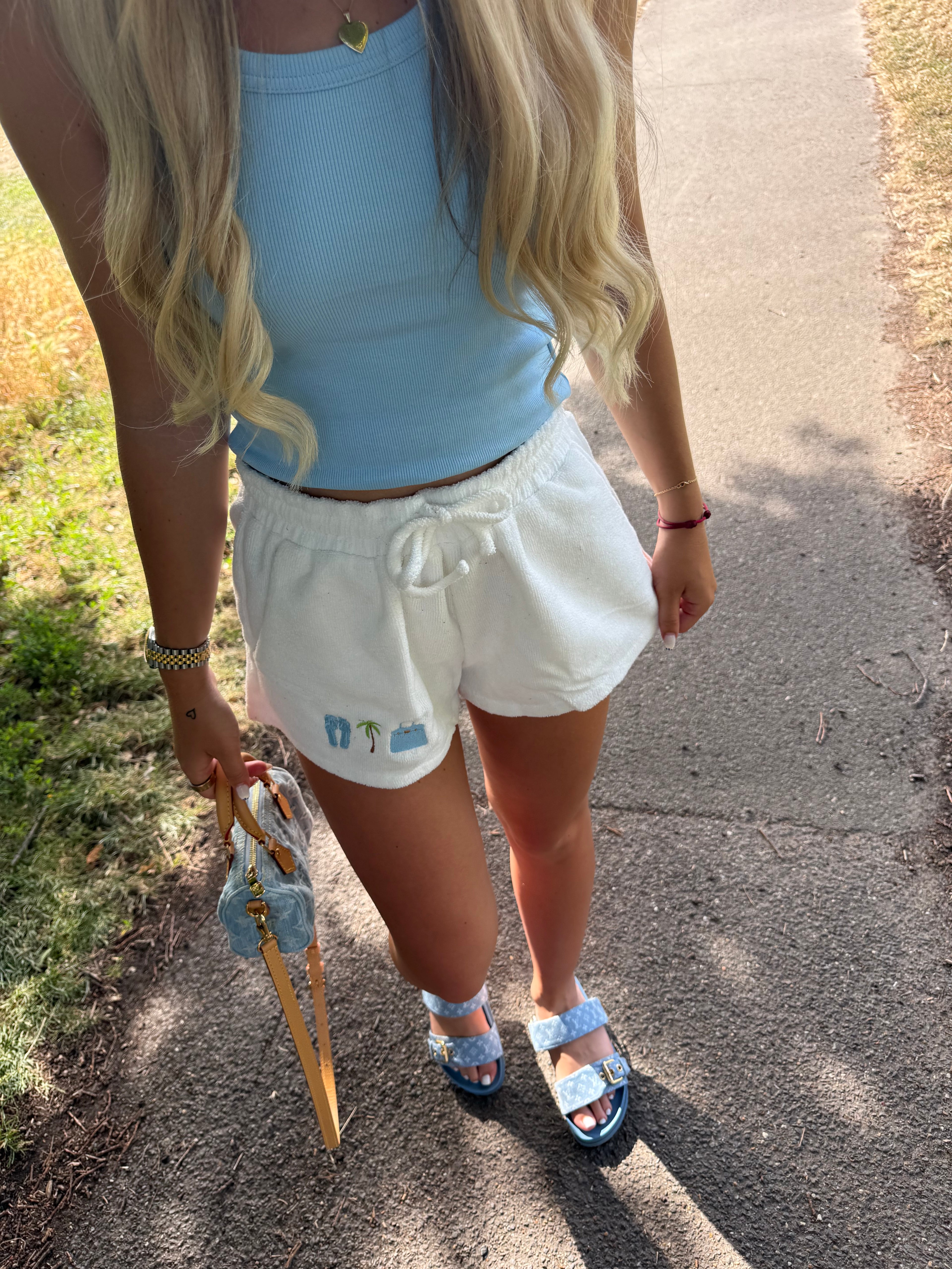 Blue palm towelling shorts🩵💙