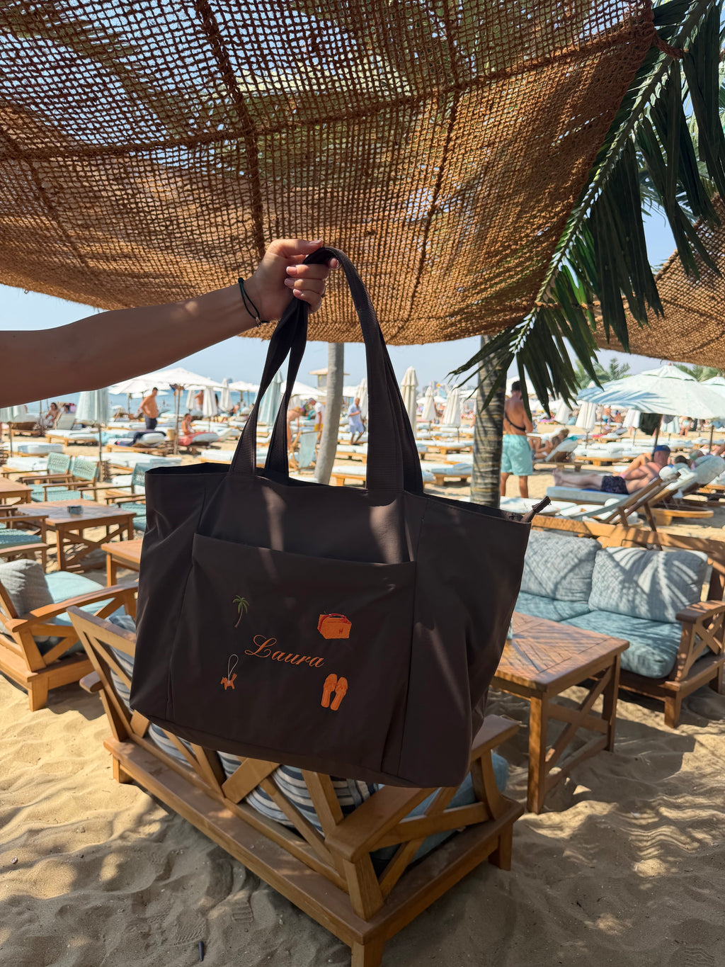 Brown personalised beach bag🍊🥥🌴