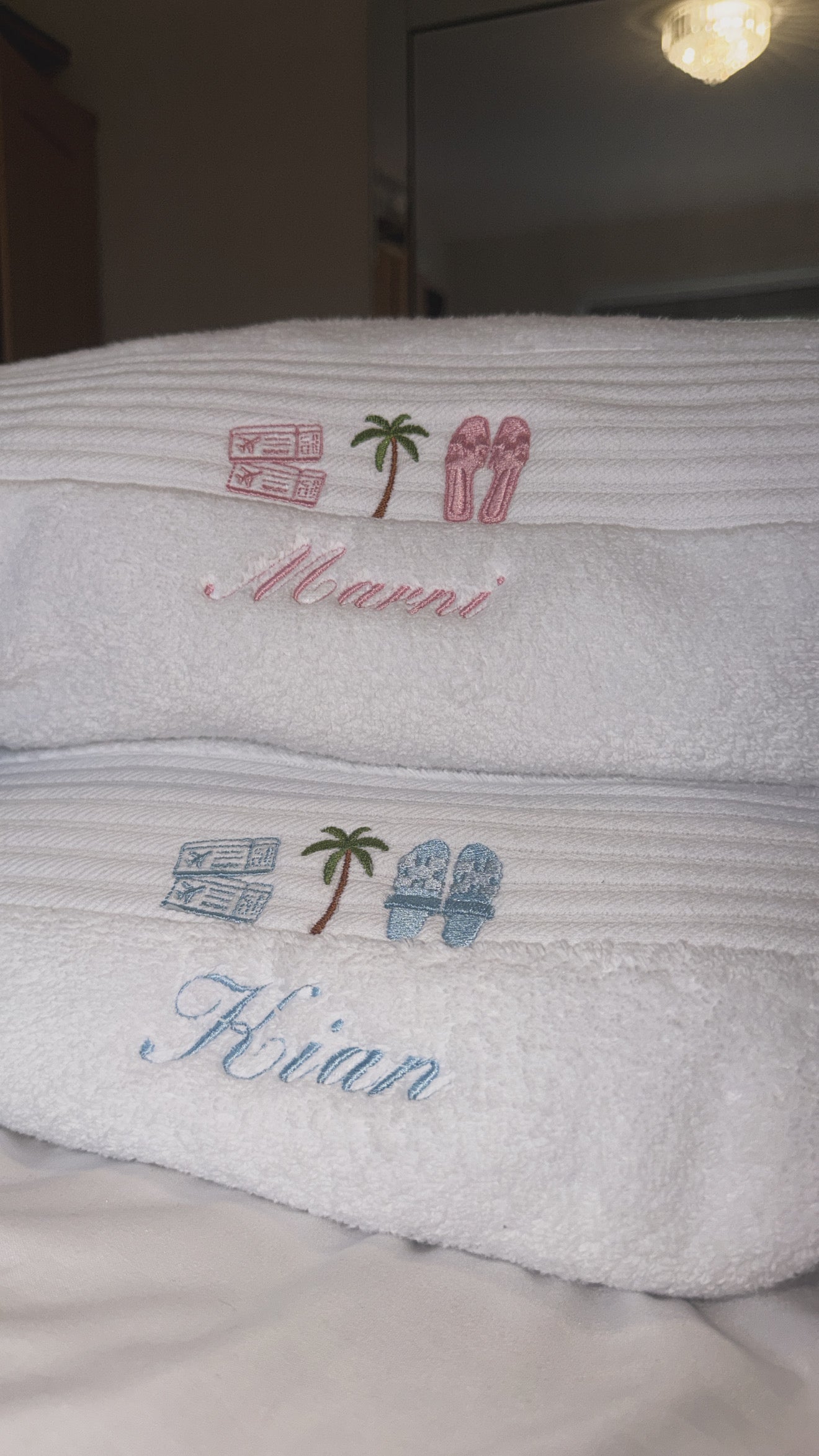 Personalised beach towel🩵🩷